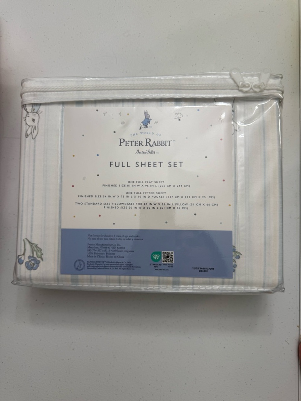 Petter Rabbit Cream and Blue Full Sheet Set